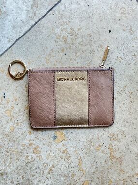 Michael Kors Tan/Gold Card Case Zip Wallet